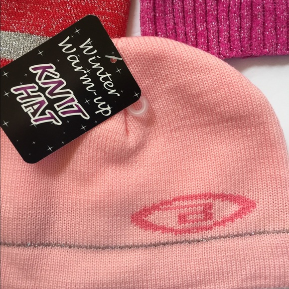 TODDLER GIRLS LOT OF 3 KNIT WINTER HATS RED PINK - Picture 2 of 5